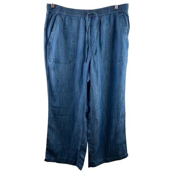 Lands' End Blue Chambray Pants High-Rise Elastic Waistband Wide-Leg Size 18P NEW - Picture 2 of 11